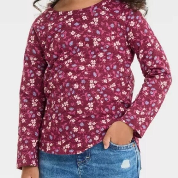 Cat & Jack Girl’ Sleeve Relaxed T-shirt Sz Lg 10/12 Plum/ Floral- NWT - Picture 2 of 2